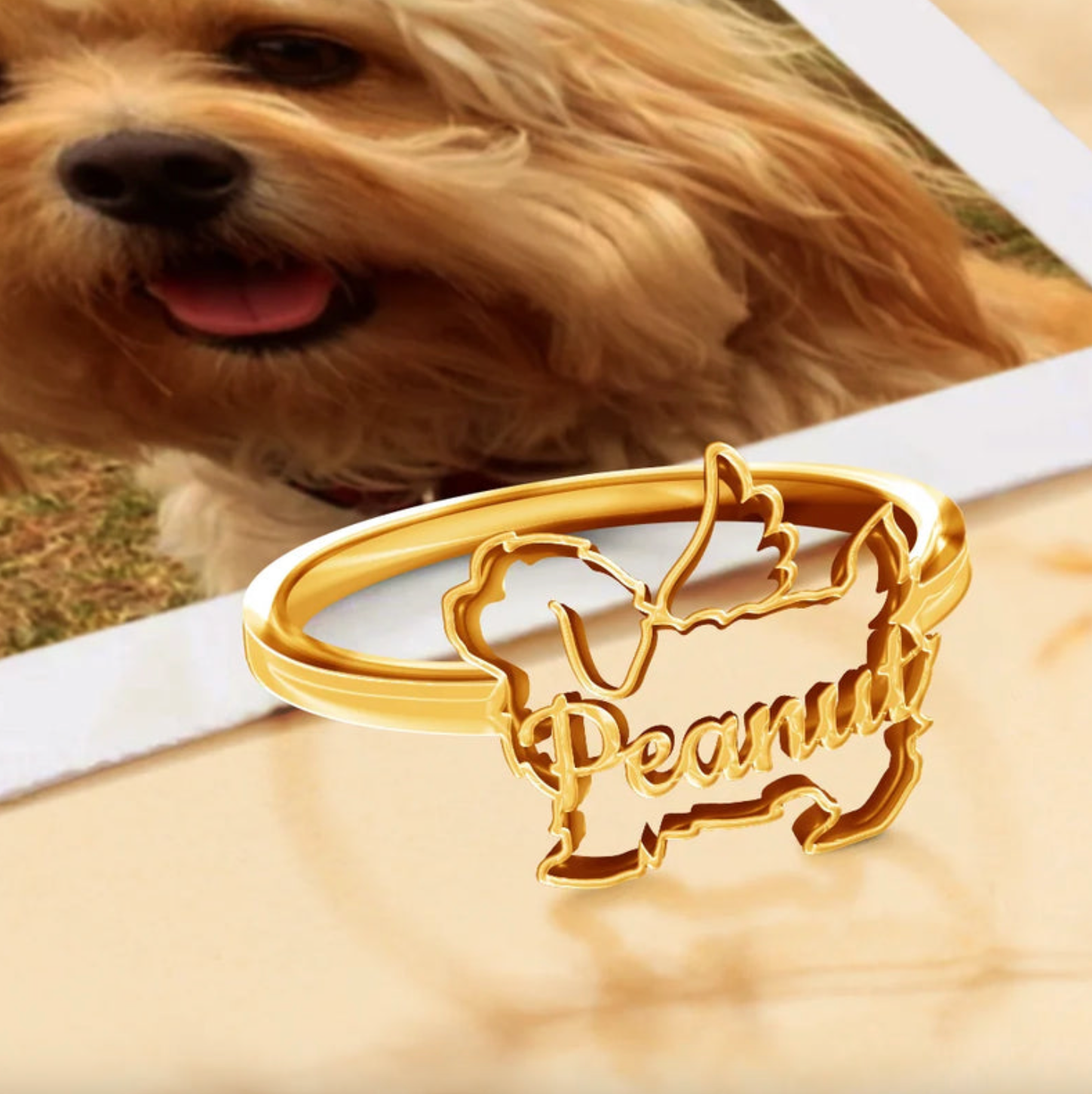 Cute Minimalist Dog Shaped Jewelry For Dog Lovers Dog Mom - Personalized Pet Silhouette Name Ring