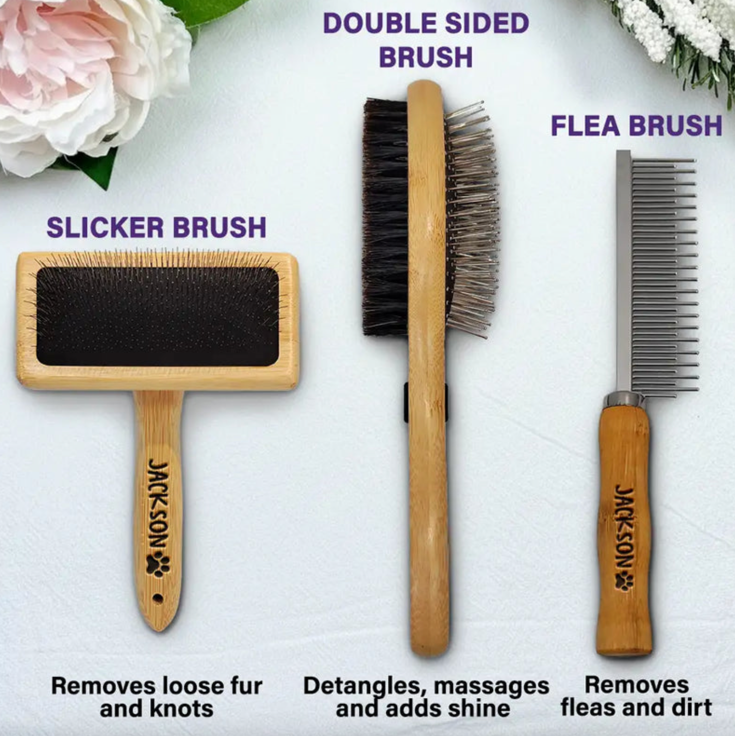 Custom Laser Engraved Name And Icons - Personalized Pet Grooming Set