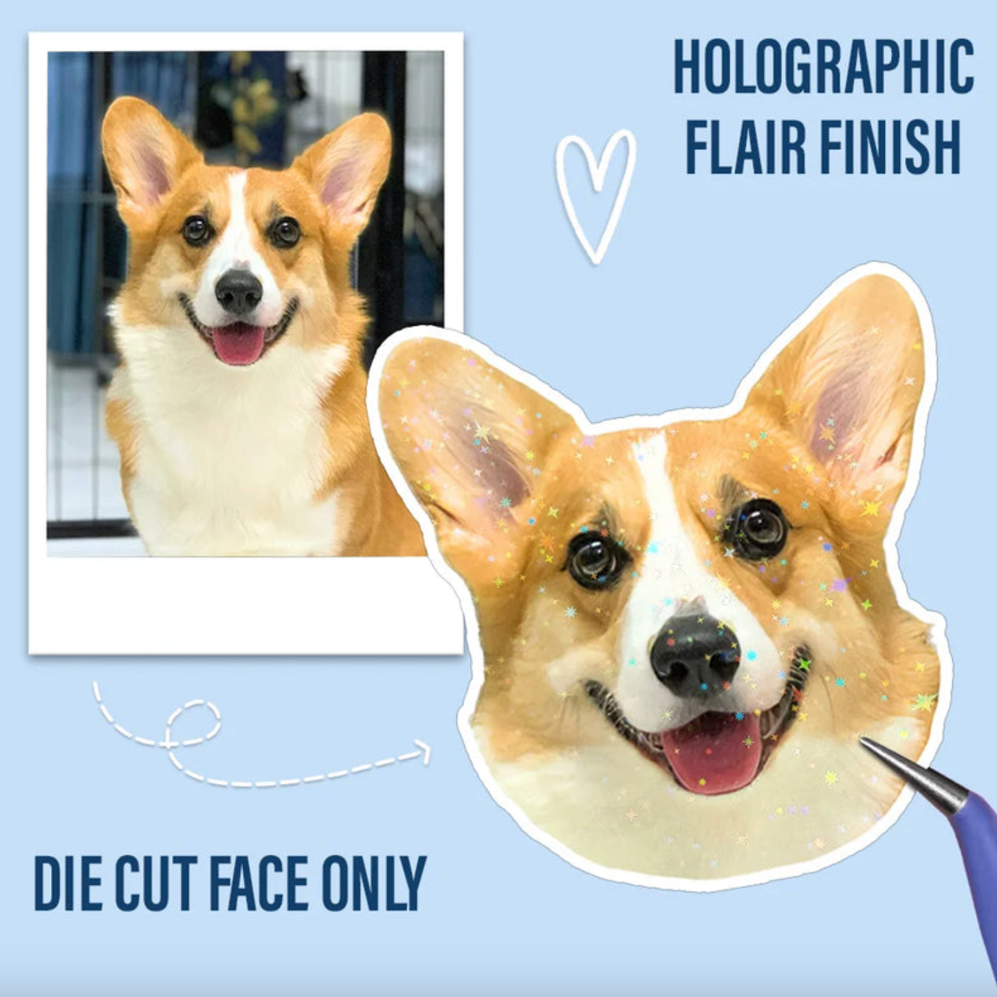 Custom Photo Dog Cat Pet Portrait - Personalized Custom Peel-out Hologram Sticker