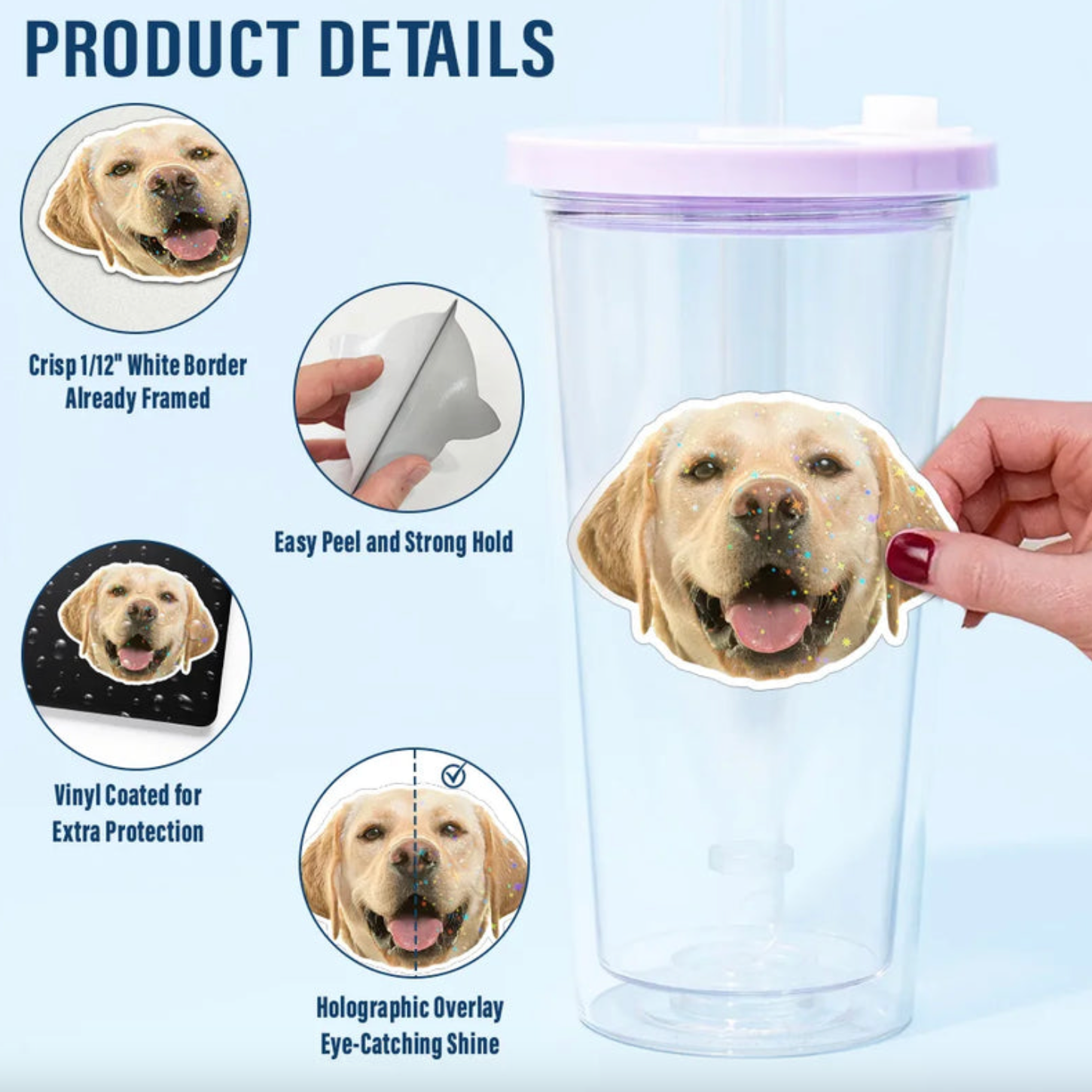 Custom Photo Dog Cat Pet Portrait - Personalized Custom Peel-out Hologram Sticker